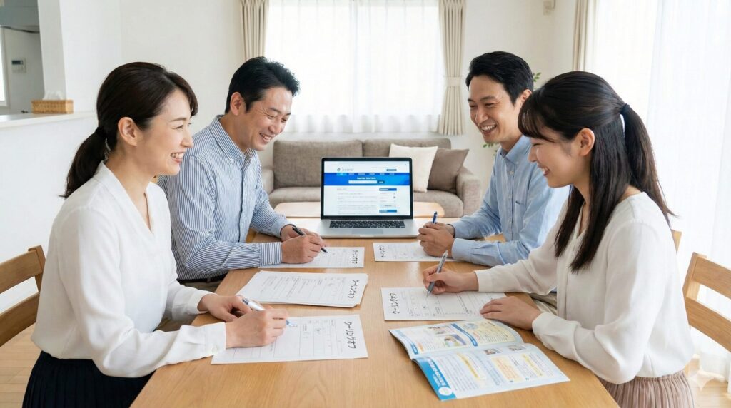 消費者センターの情報を確認しながら、冷静にクーリングオフの手続きを進める日本人の家族。