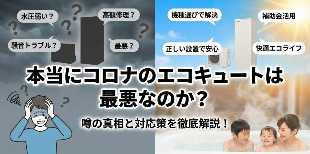 アイキャッチ画像（本当にコロナのエコキュートは最悪なのか？噂の真相と対応策を解説！）