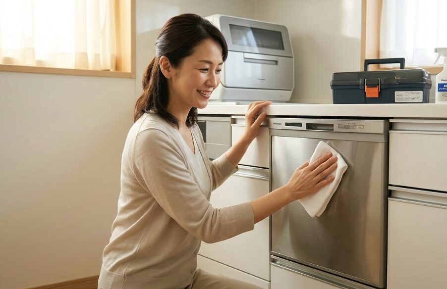パナソニックの食洗機の修理と日頃のメンテナンスが完了した、安心感のある日本のキッチン。