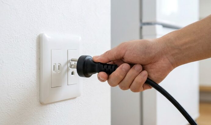 冷蔵庫のエラーをリセットするために安全に電源プラグをコンセントから抜く手順
