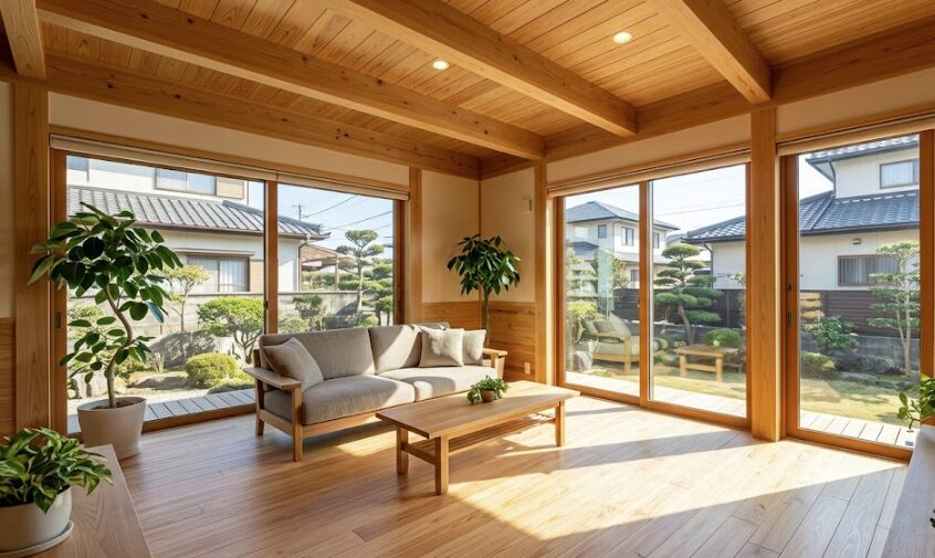 隙間風がなく気密性・断熱性が高い現代の木造住宅のリビング