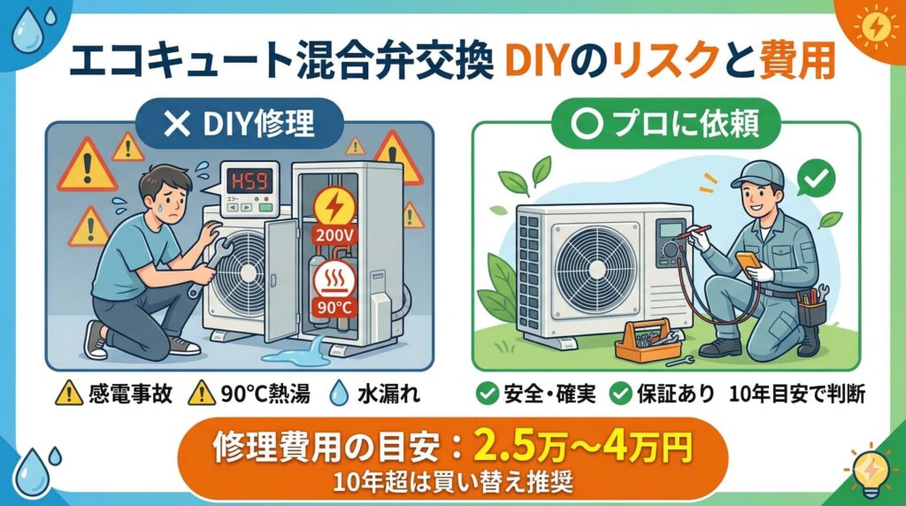 アイキャッチ画像（自分でできる？エコキュート混合弁交換のリスクと修理費用の目安）