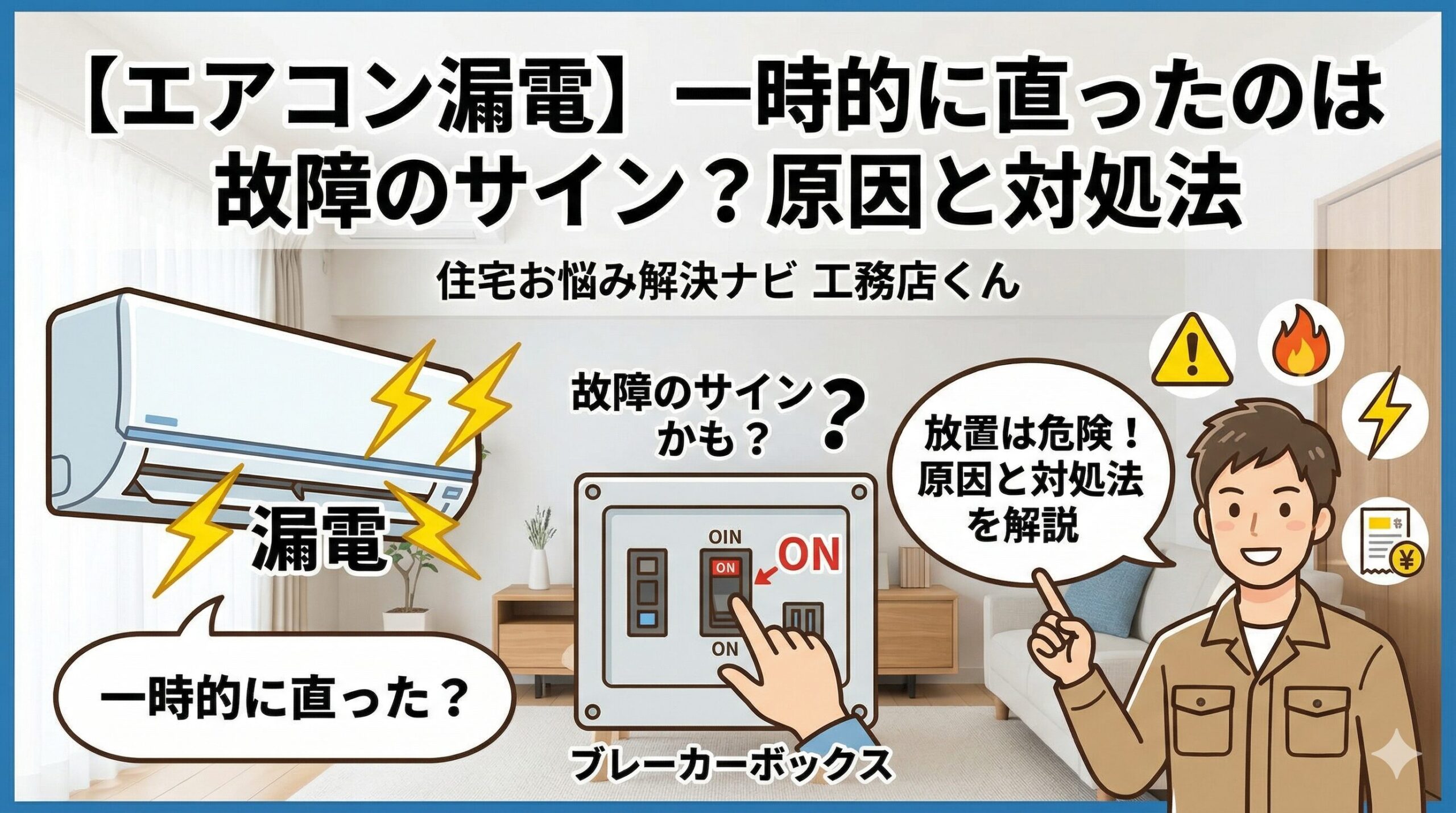 アイキャッチ画像(エアコンの漏電が直ったと勘違いは危険!原因と修理代・交換の目安)
