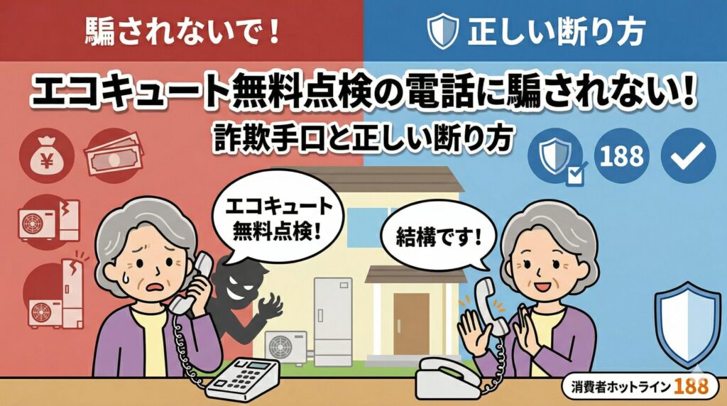 アイキャッチ画像（エコキュート無料点検の電話に騙されない！詐欺手口と正しい断り方）