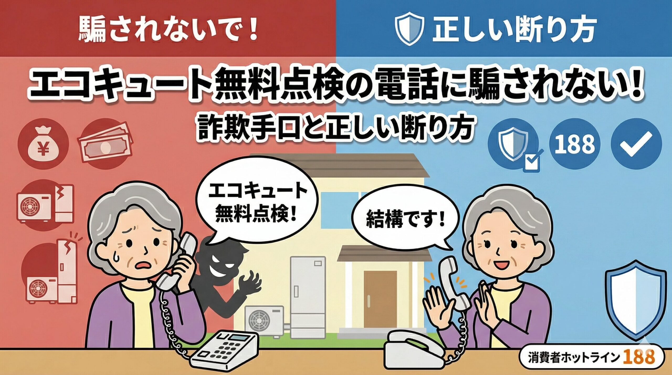 アイキャッチ画像（エコキュート無料点検の電話に騙されない！詐欺手口と正しい断り方）