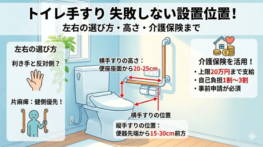 アイキャッチ画像（失敗しないトイレ手すり位置！左右の選び方と介護保険の活用法まで）