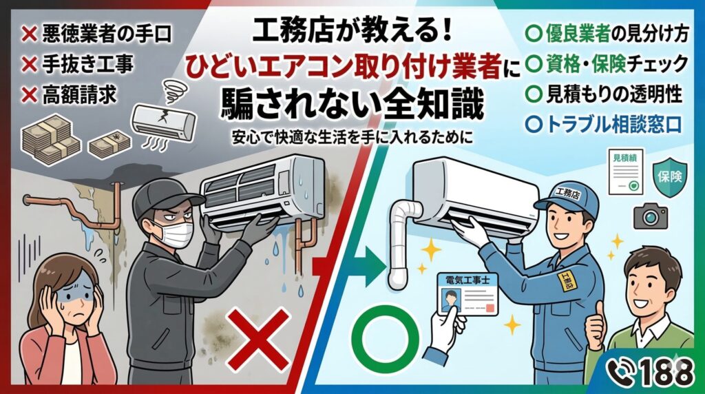 アイキャッチ画像（エアコン取り付け業者でひどいトラブル？悪質手口と188相談の活用術）