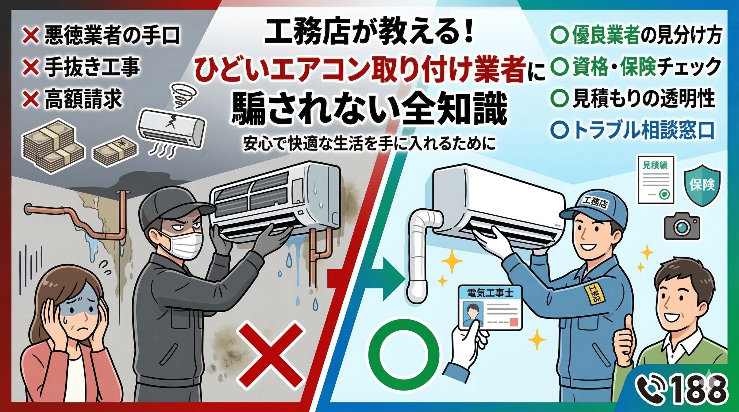 アイキャッチ画像(エアコン取り付け業者でひどいトラブル?悪質手口と188相談の活用術)