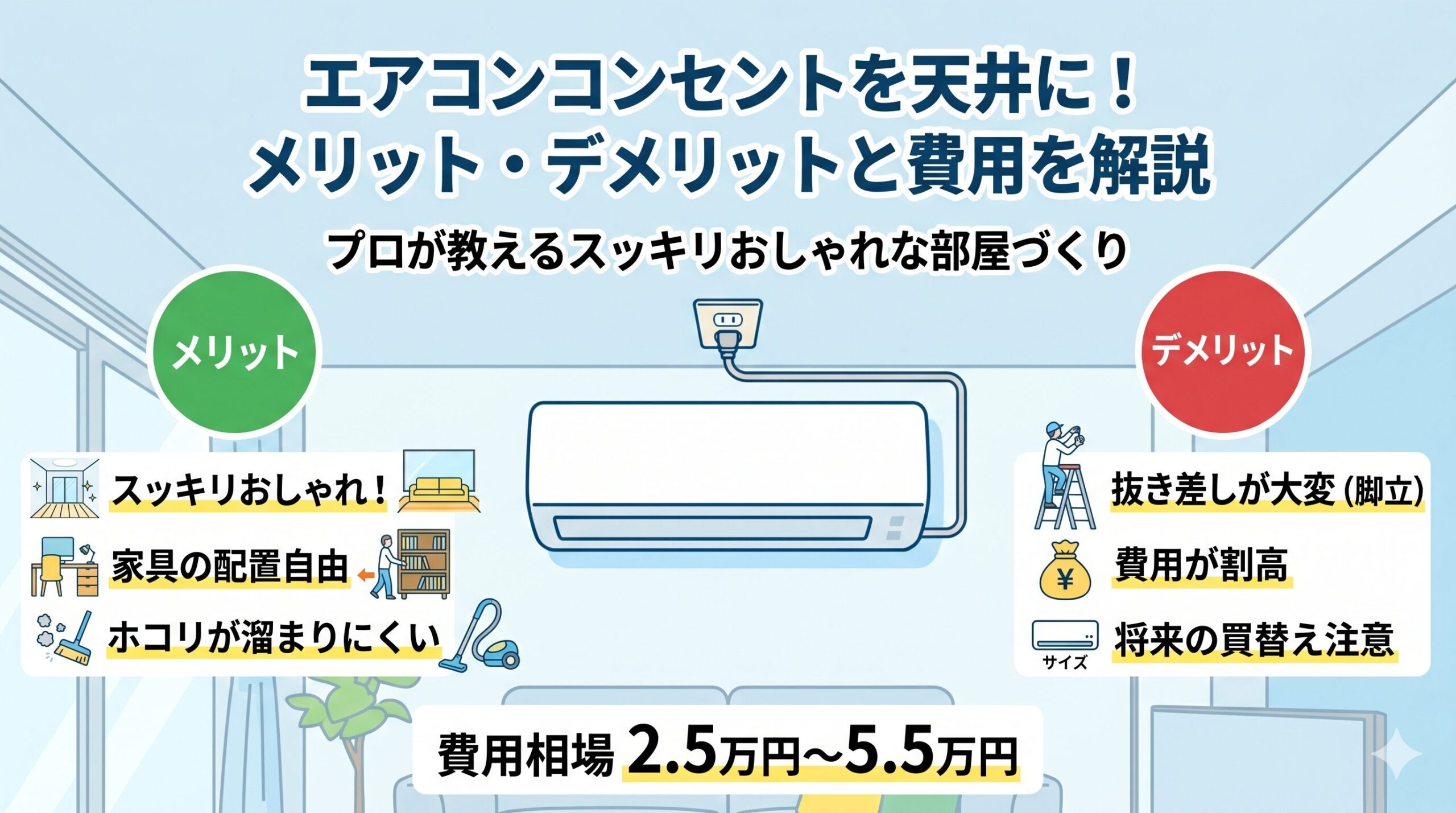 天井にエアコンコンセント！スッキリ空間の作り方と費用・注意点 