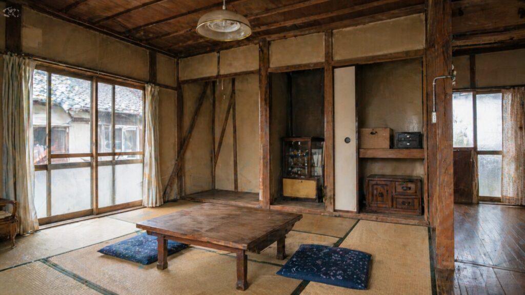 1960年代を想定した、断熱材のない古い日本の木造住宅の和室。