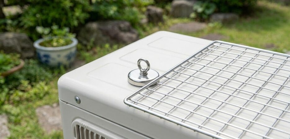室外機を傷つけずにワイヤーラックを固定できる強力マグネットフックの活用法