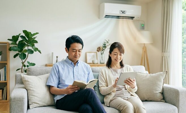 同じ部屋にいながらそれぞれが快適な体感温度で過ごしている夫婦