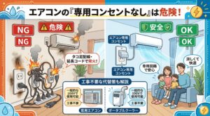 アイキャッチ画像-「専用コンセントなし」は火災の元！エアコン設置のリスクと代替策