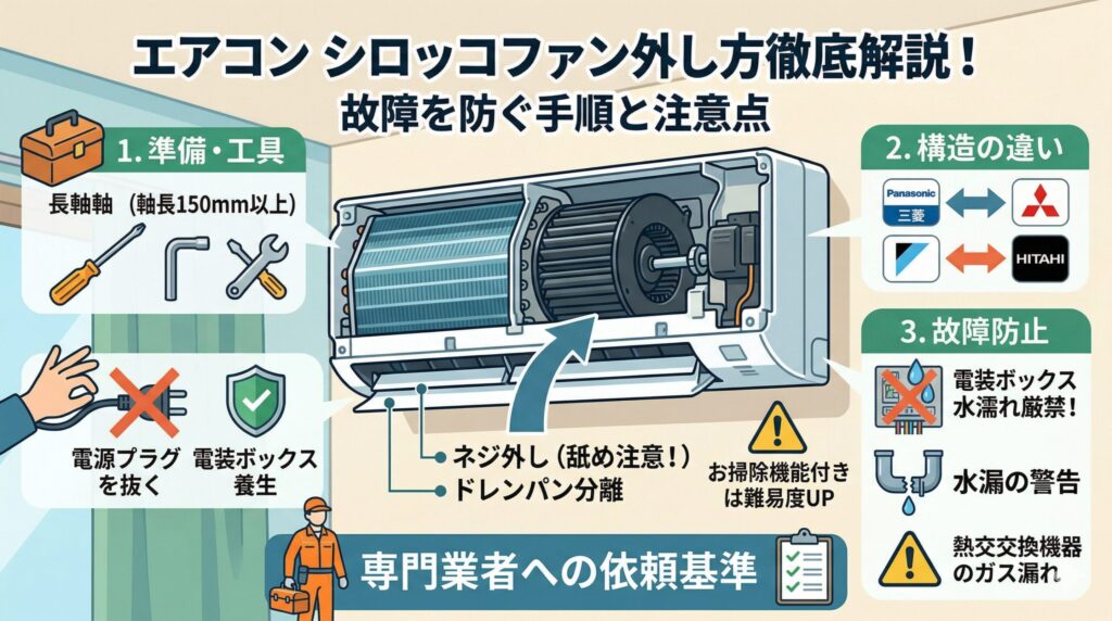 アイキャッチ画像-エアコンのシロッコファン外し方徹底解説！故障を防ぐ手順と注意点