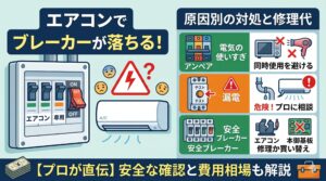 アイキャッチ画像-エアコンでブレーカーが落ちるようになった原因別の対処と修理代