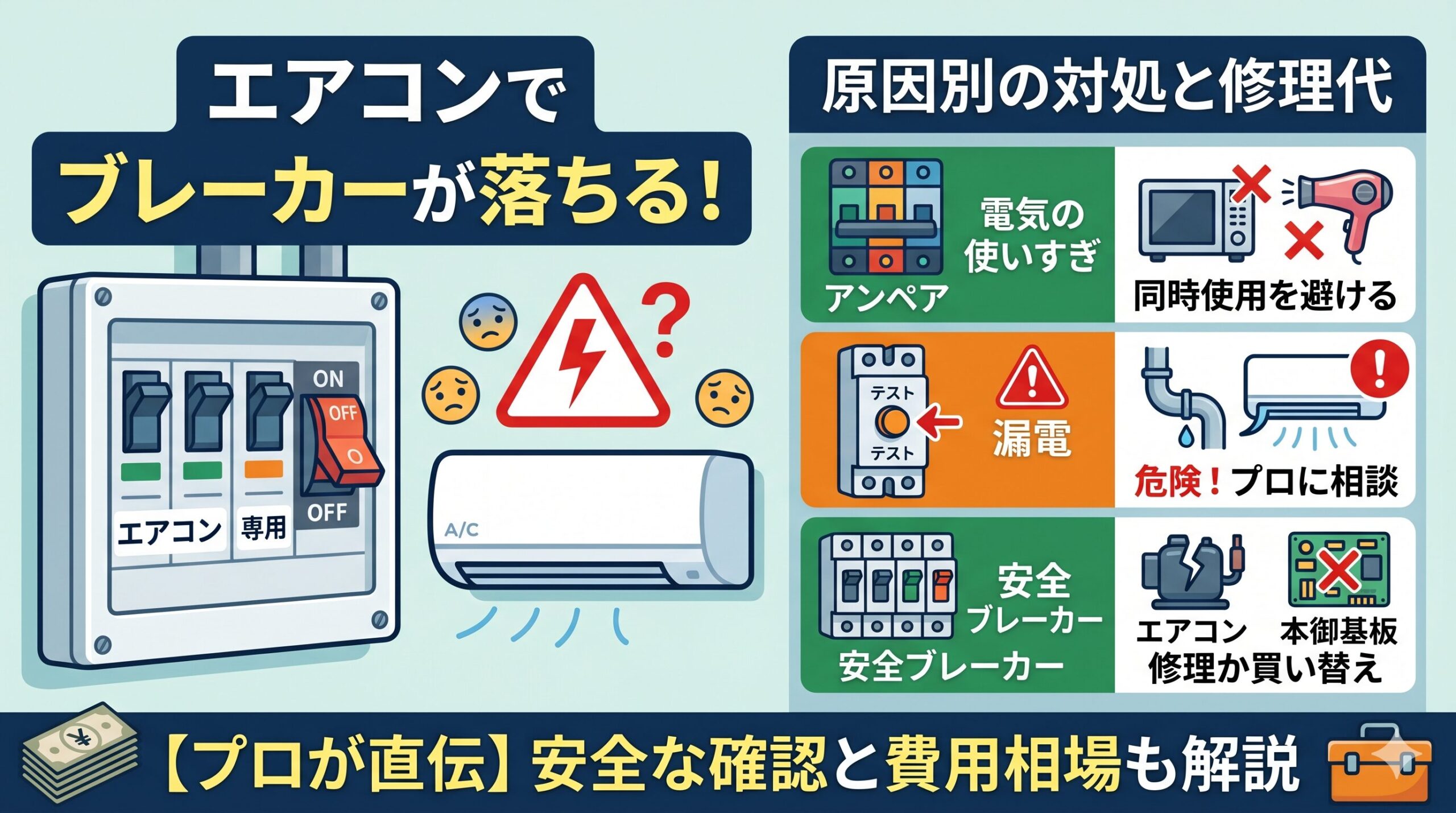 アイキャッチ画像-エアコンでブレーカーが落ちるようになった原因別の対処と修理代