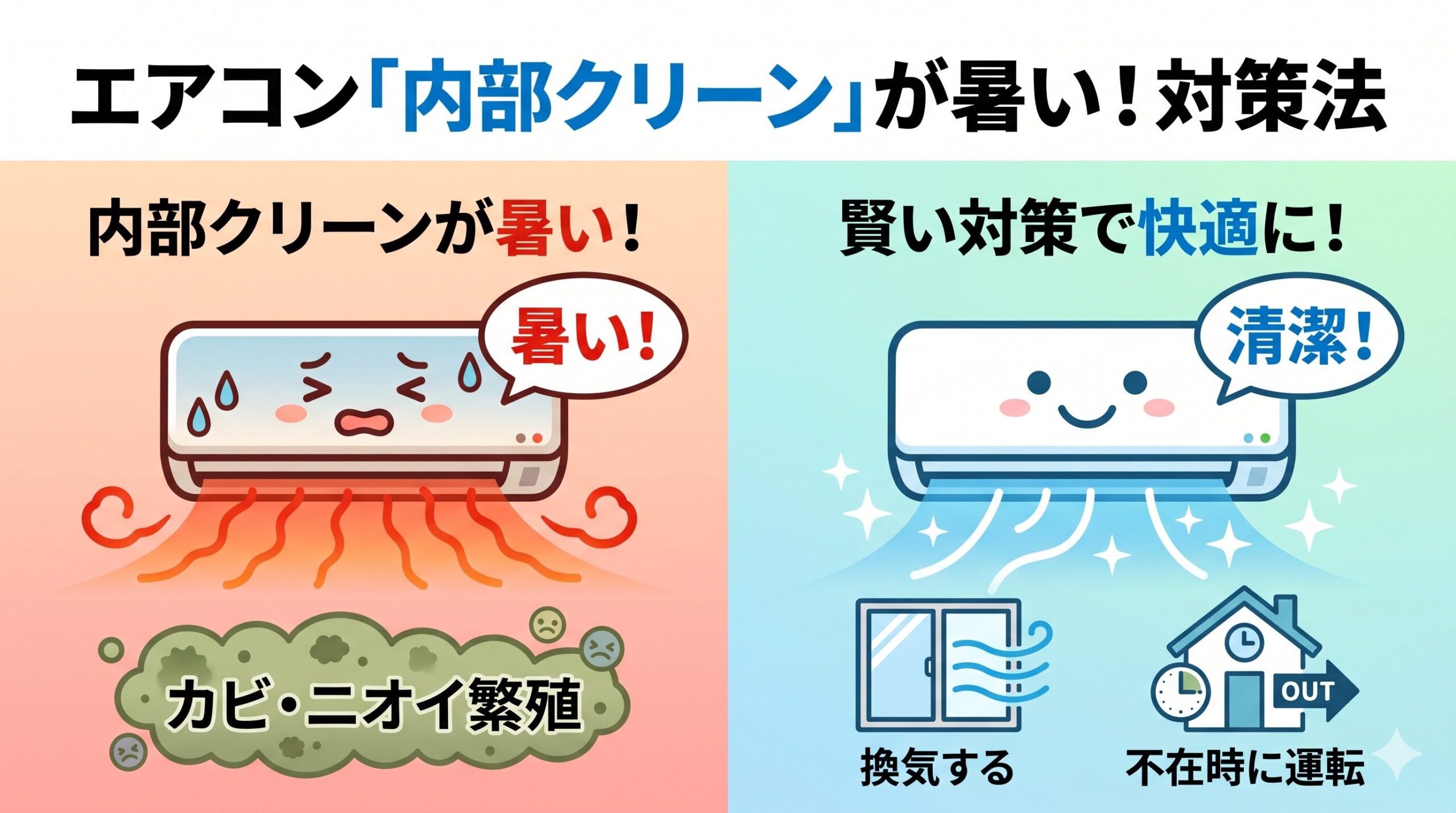 アイキャッチ画像-エアコン内部クリーンが暑い！止めていい？プロが教える対策法