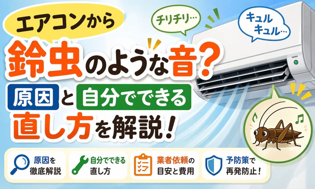 アイキャッチ画像-エアコンから鈴虫のような音？原因と自分でできる直し方を解説