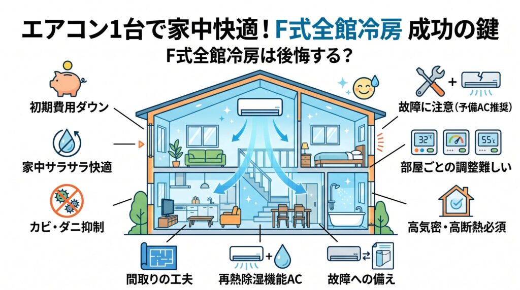 アイキャッチ画像-F式全館冷房は後悔する？エアコン1台の仕組みと成功する家の性能