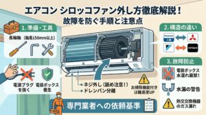 アイキャッチ画像-エアコンのシロッコファン外し方徹底解説！故障を防ぐ手順と注意点