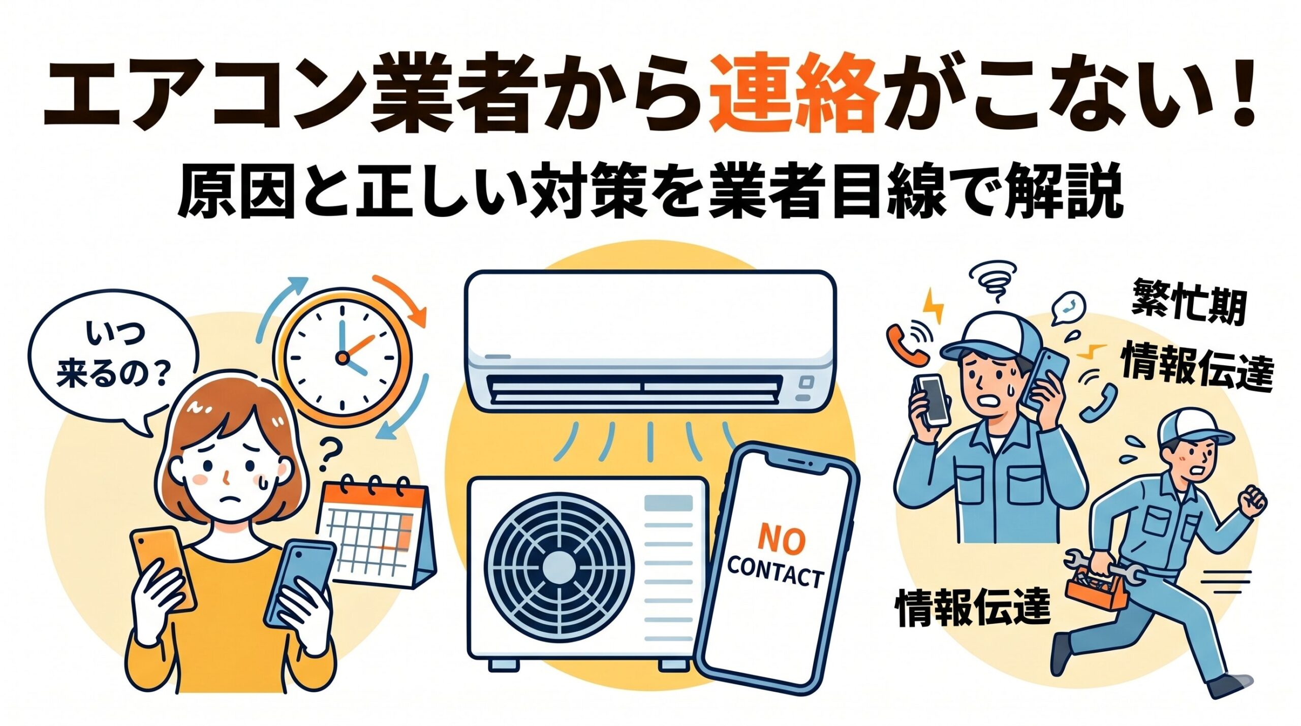 アイキャッチ画像-エアコン業者から連絡がこない！原因と正しい対策を業者目線で解説