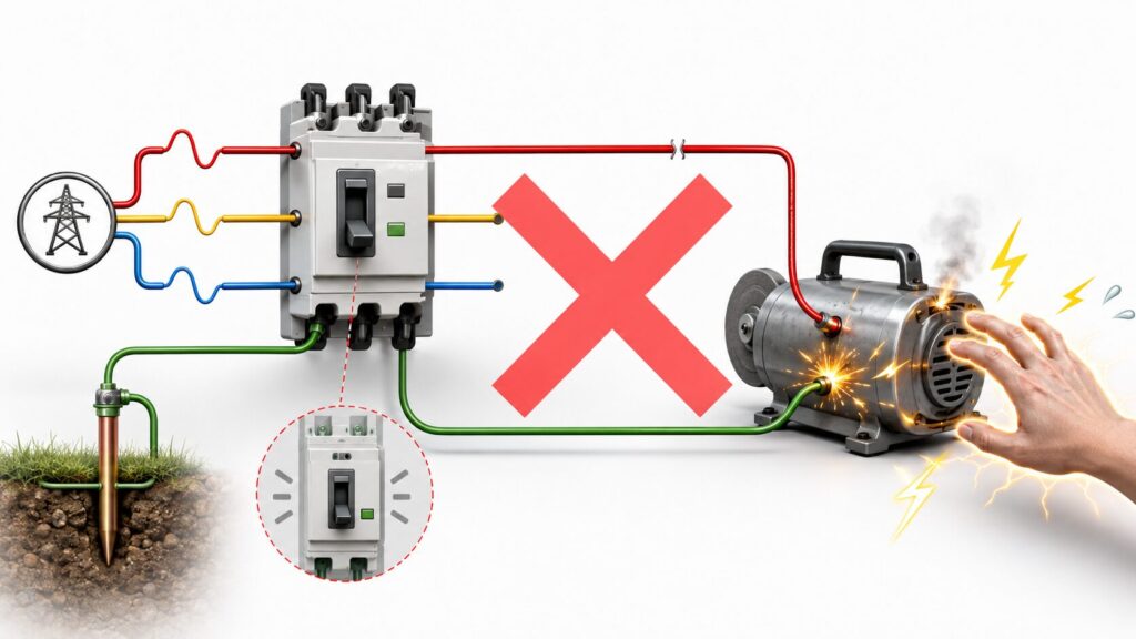 電動工具の始動時などに発生する大きな突入電流によってトランスの容量が不足し、過熱や故障を引き起こすリスクを警告するイメージ図。