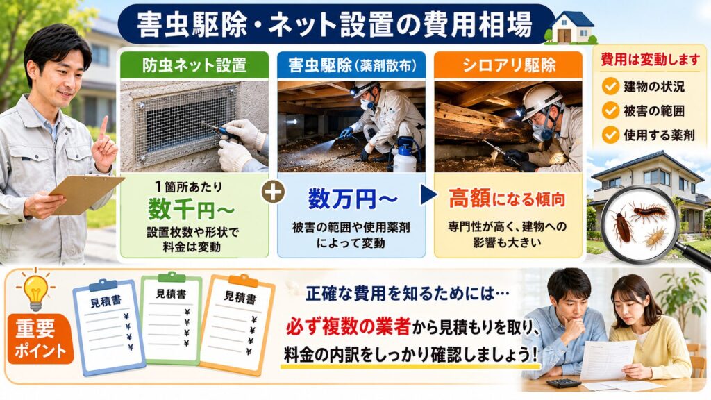 害虫駆除やネット設置の費用相場