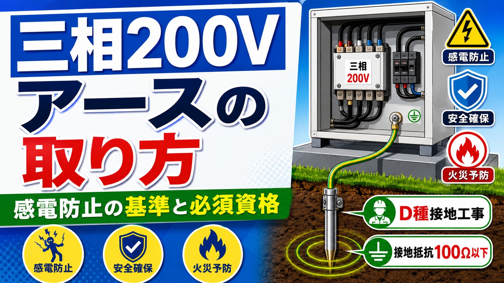 アイキャッチ画像-三相200Vアースの取り方を解説!感電防止の基準と必須資格