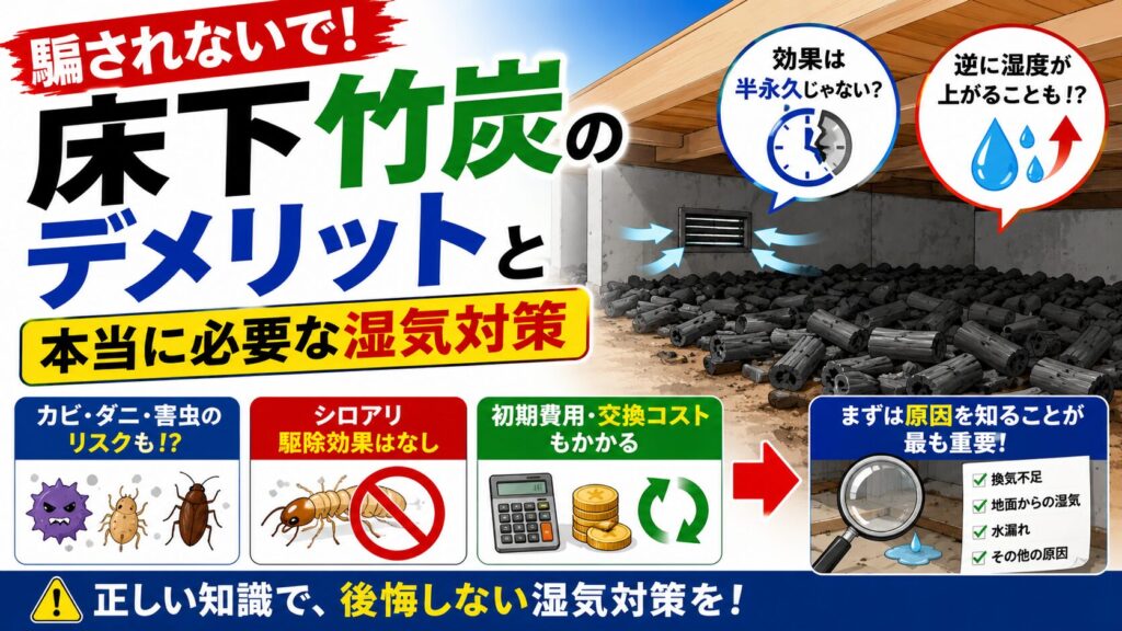 アイキャッチ画像-騙されないで！床下竹炭のデメリットと本当に必要な湿気対策