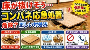 床が抜けそうな時の応急処置！コンパネの正しい敷き方と注意点