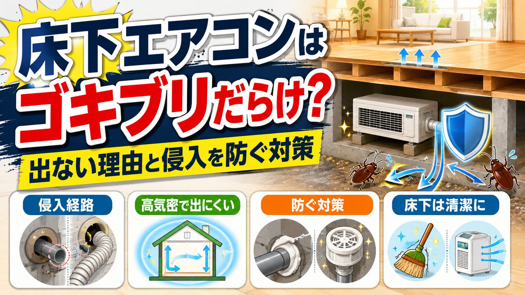床下エアコンはゴキブリだらけ？出ない理由と侵入を防ぐ対策