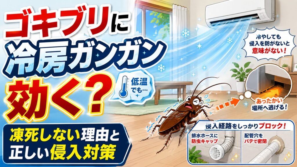 アイキャッチ画像-ゴキブリに冷房ガンガンは効く？凍死しない理由と正しい侵入対策