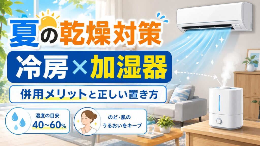 アイキャッチ画像-【夏の乾燥対策】冷房と加湿器の併用メリットと正しい置き方