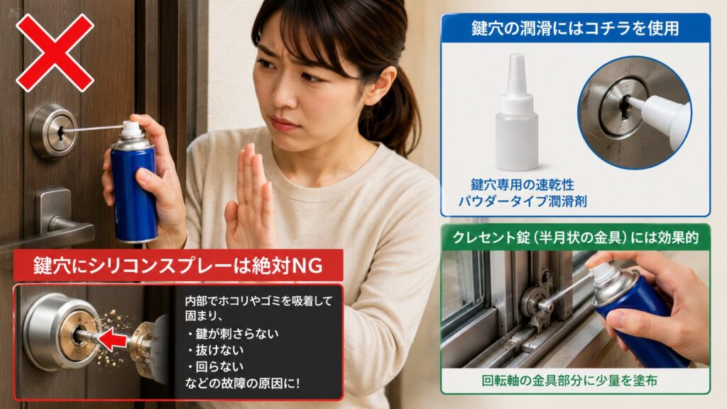 鍵穴への使用は故障の原因になるので避ける