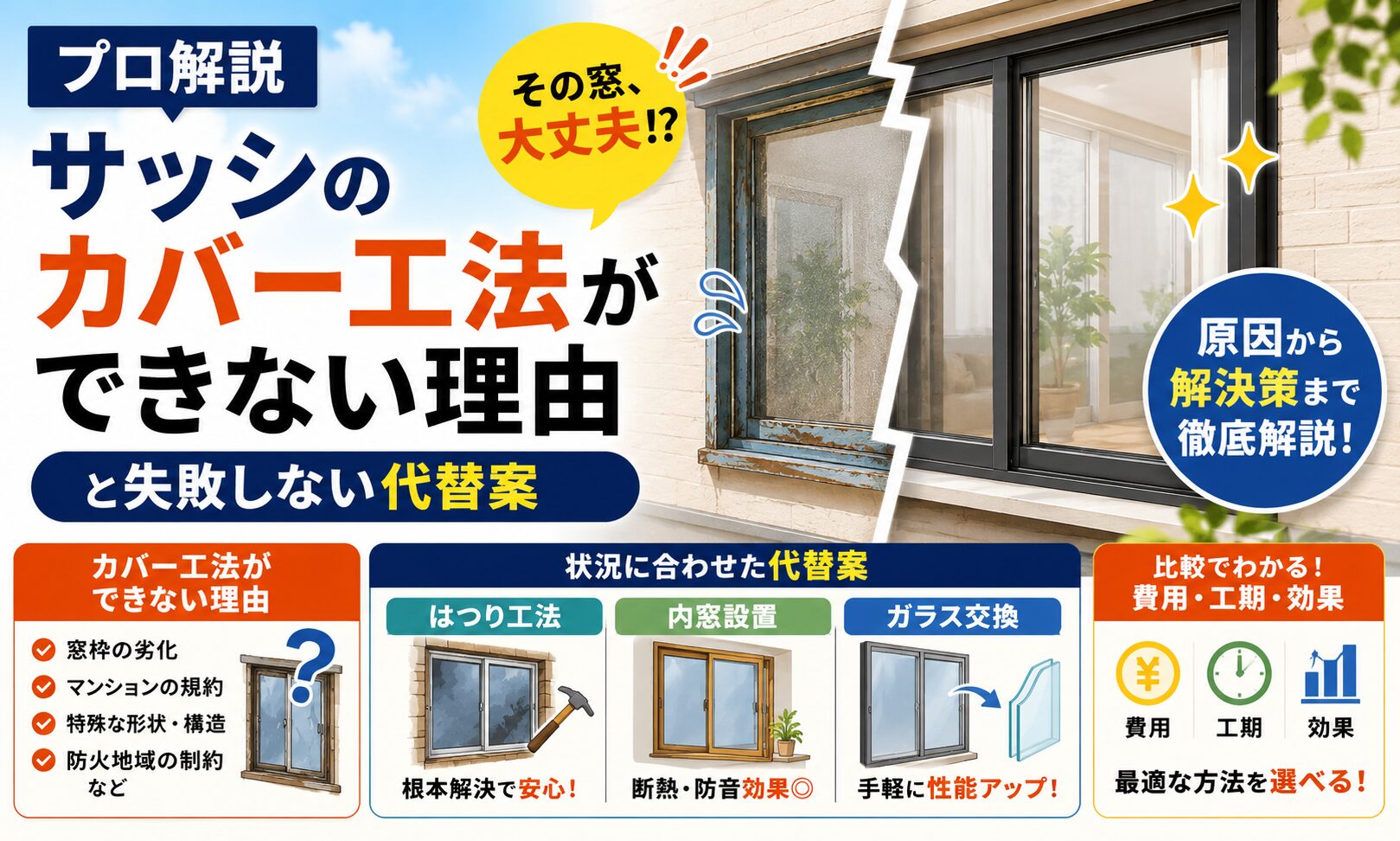 【プロ解説】サッシのカバー工法ができない理由と失敗しない代替案