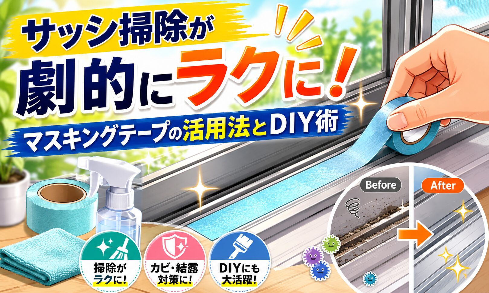 サッシ掃除が劇的にラクに！マスキングテープの活用法とDIY術