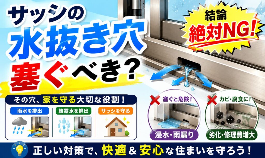 サッシの水抜き穴は塞ぐべき？絶対NGな理由とプロの虫・音対策