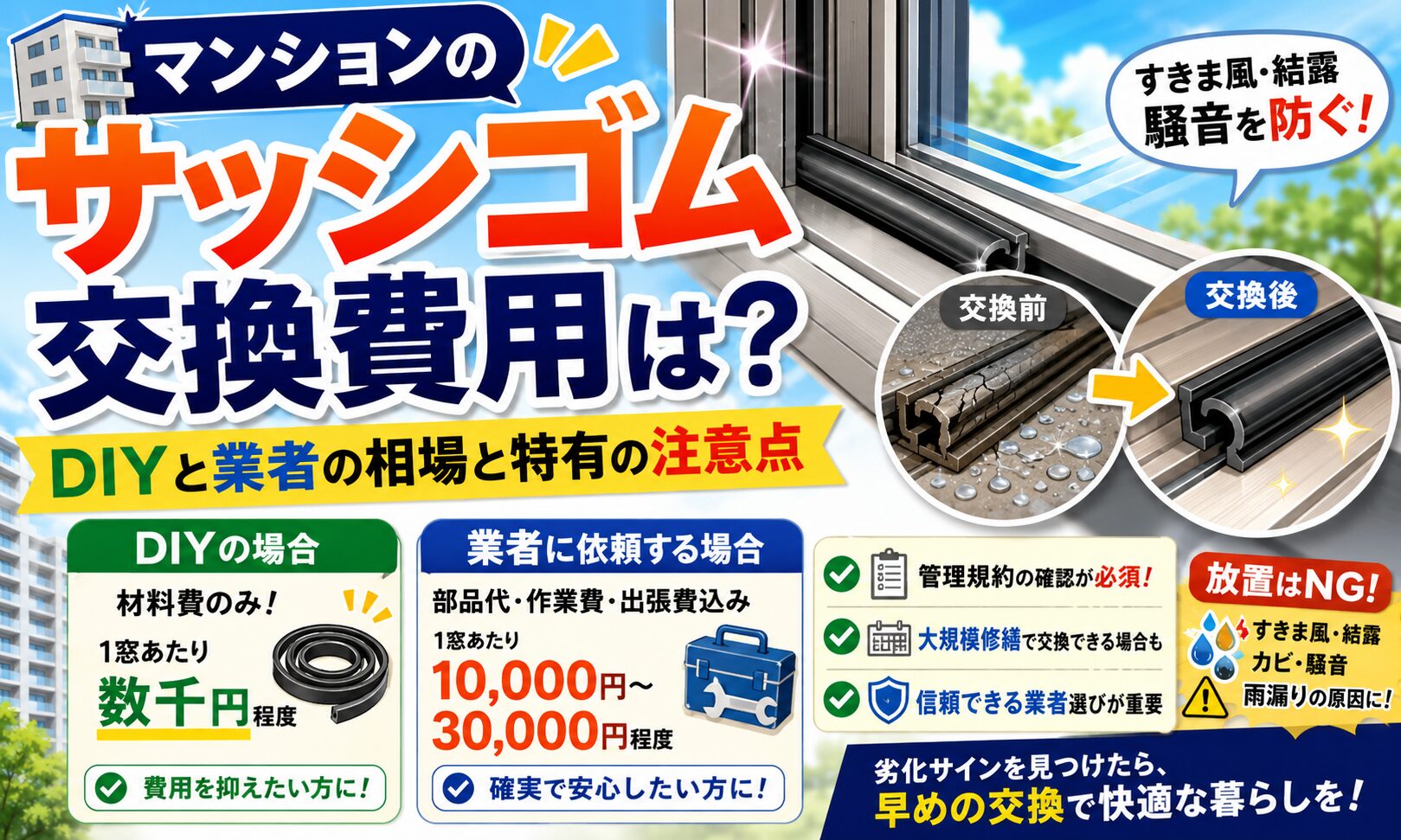 マンションのサッシゴム交換費用は？DIYと業者の相場と特有の注意点