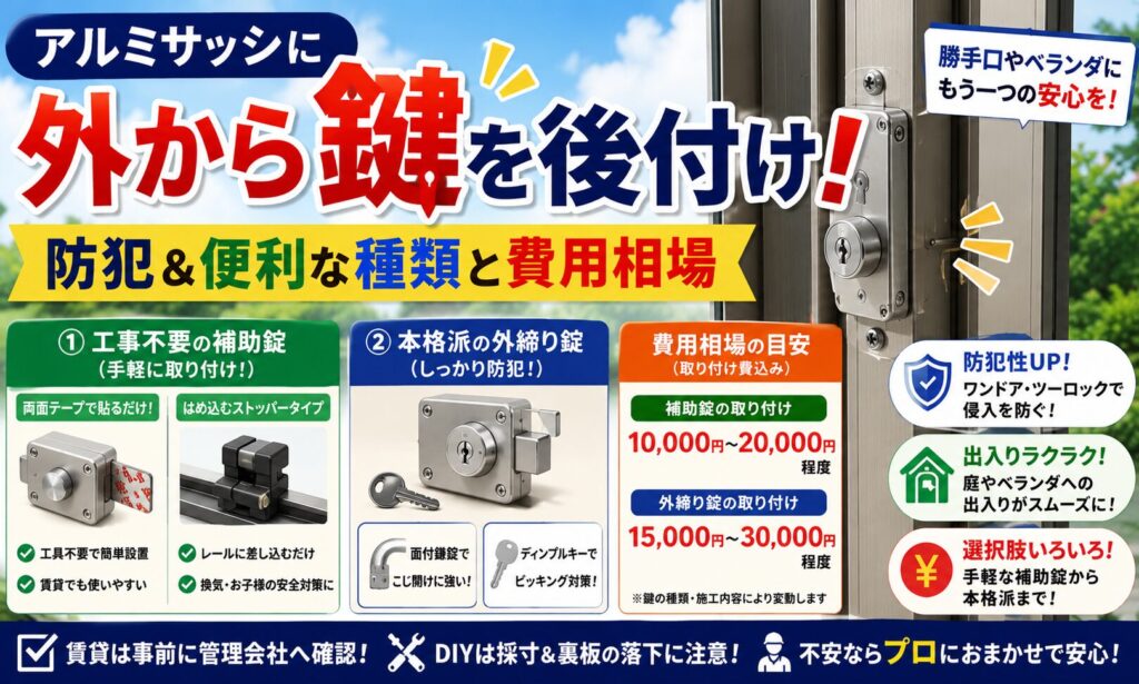 アルミサッシに外から鍵を後付け！防犯＆便利な種類と費用相場