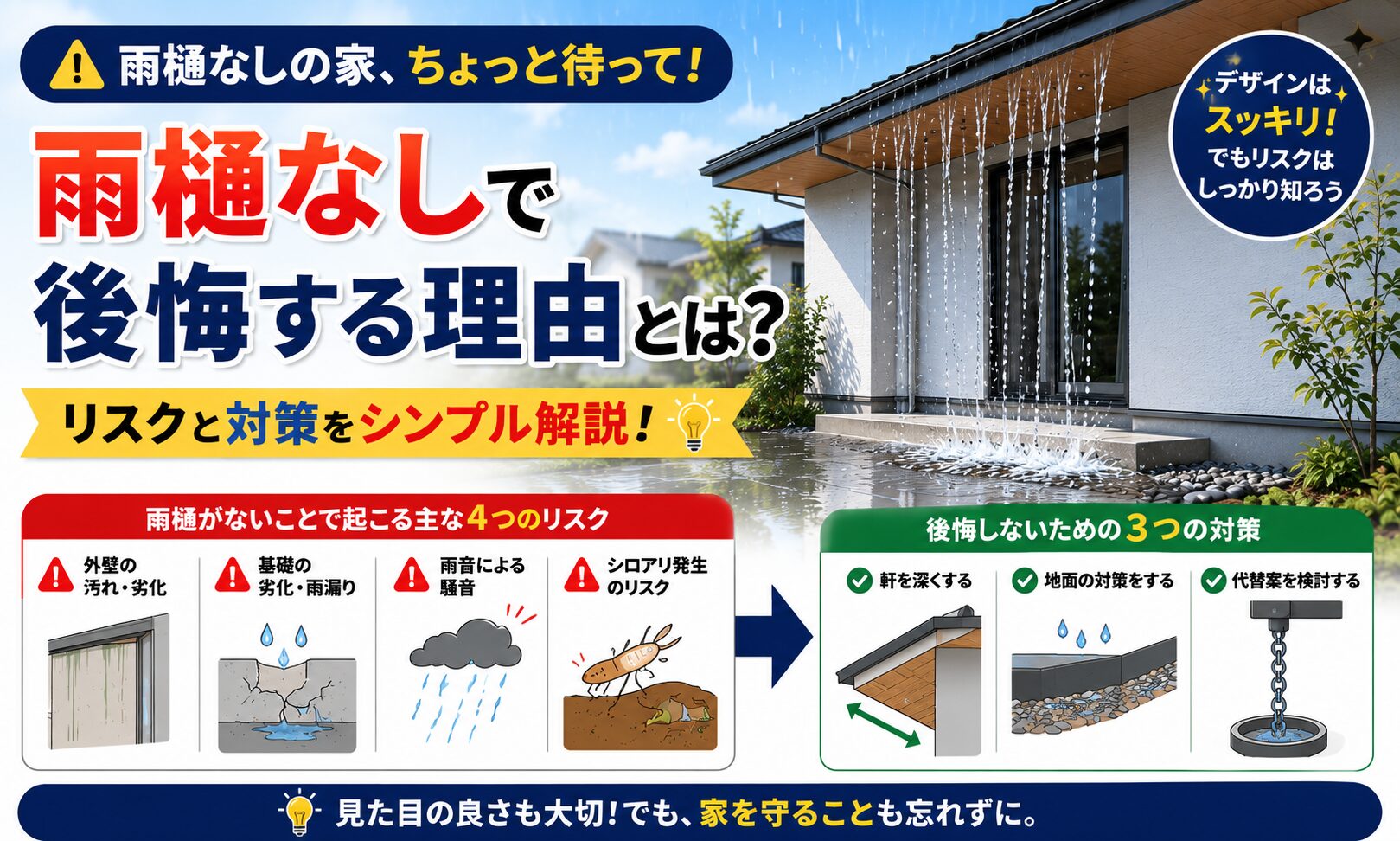 雨樋なしで後悔する理由とは？シロアリや雨音のリスクと対策法