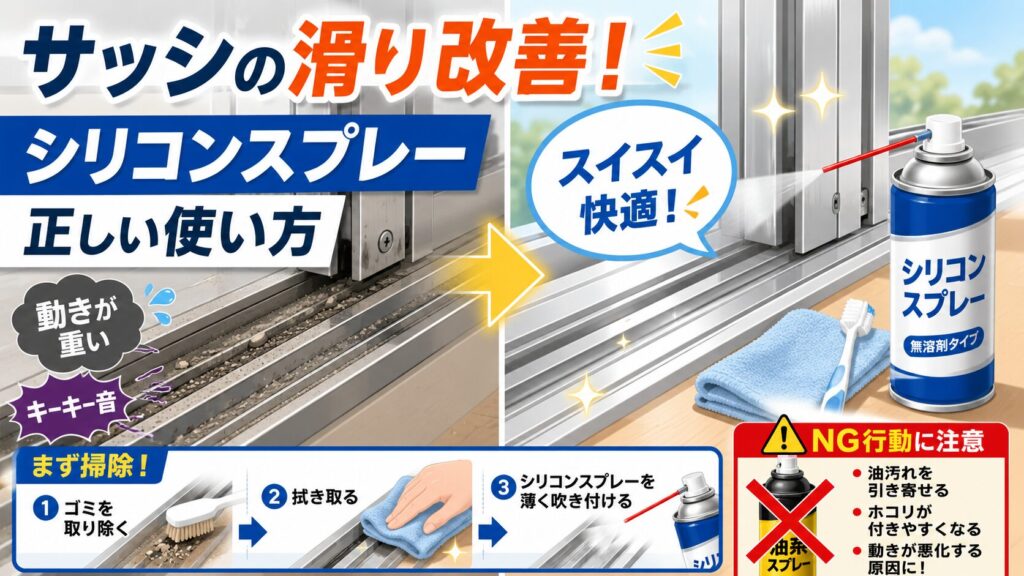 サッシの滑りを改善！シリコンスプレーの正しい使い方とNG行動