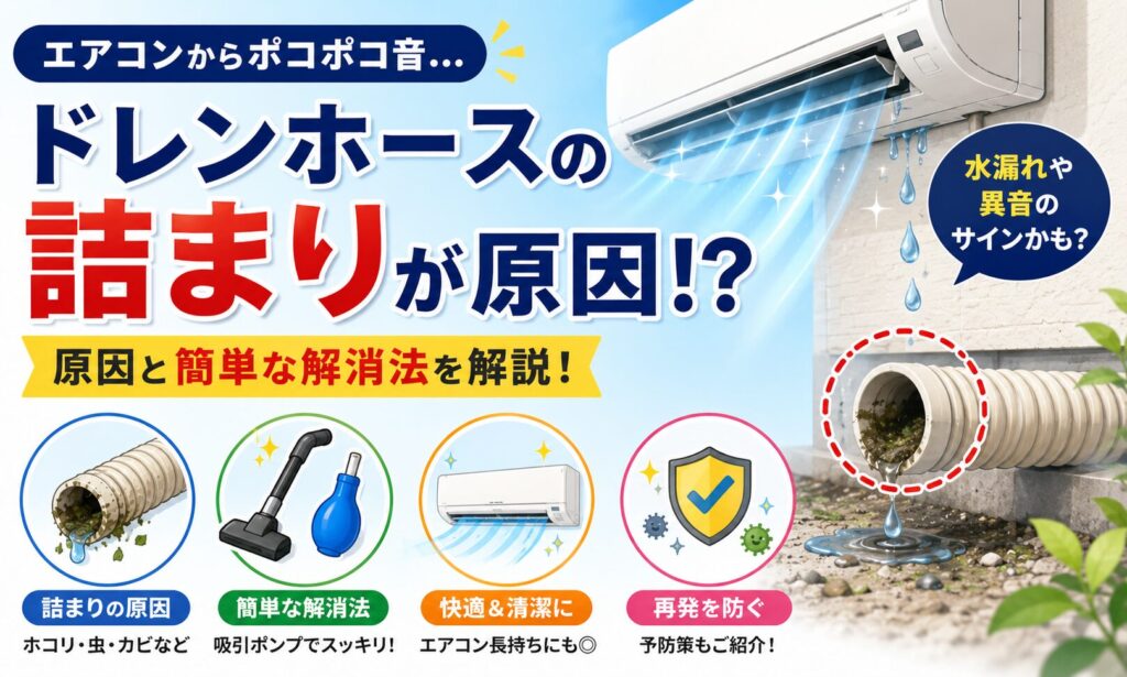エアコンのポコポコ音はドレンホースの詰まり？原因と簡単な解消法