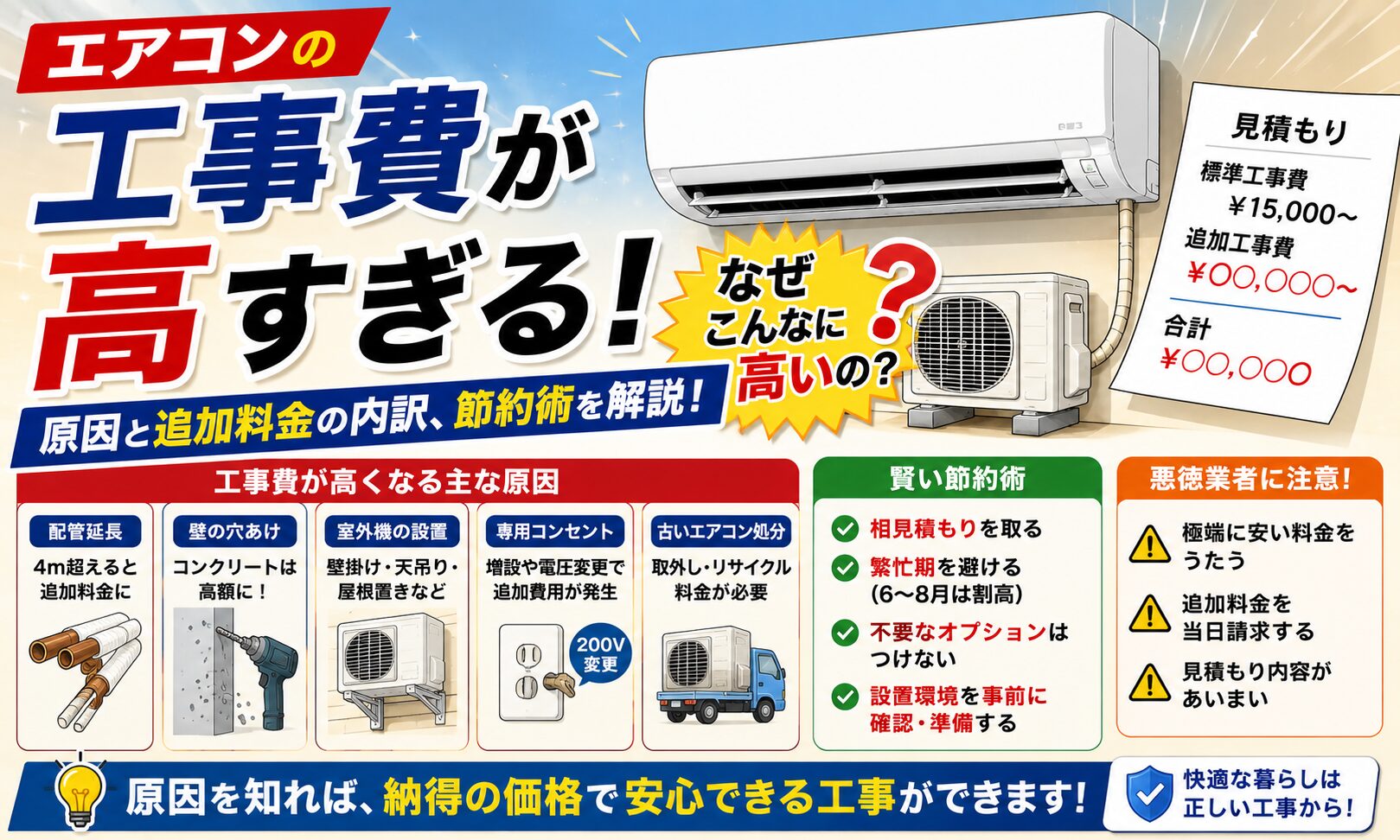 エアコンの工事費が高すぎる！追加料金の原因と賢い節約術