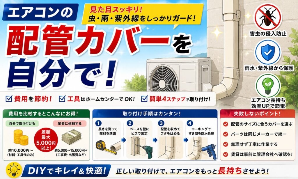 エアコン配管カバーを自分で！費用相場と失敗しない取り付け手順