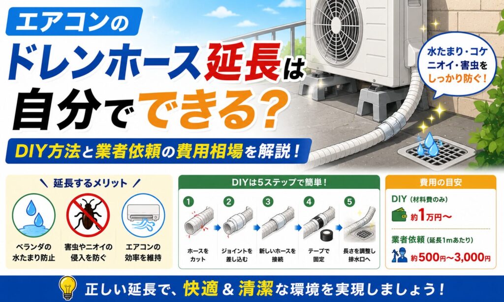エアコンドレンホース延長は自分でできる？DIY方法と業者依頼の費用相場