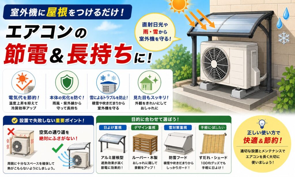 エアコン室外機への屋根設置で節電！電気代が安くなる理由と注意点
