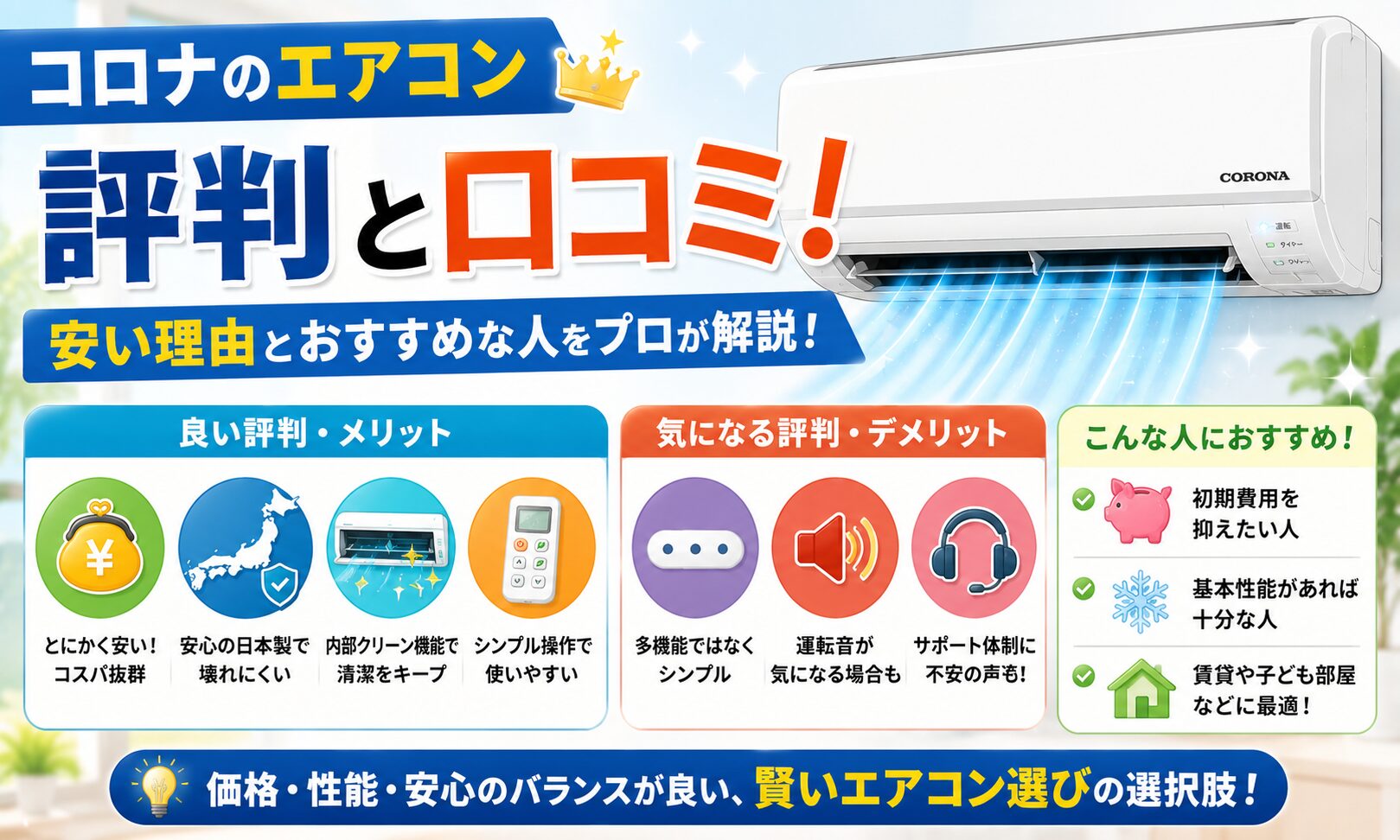コロナエアコンのリアルな評判！安さと日本製のメリットとは | 住宅お