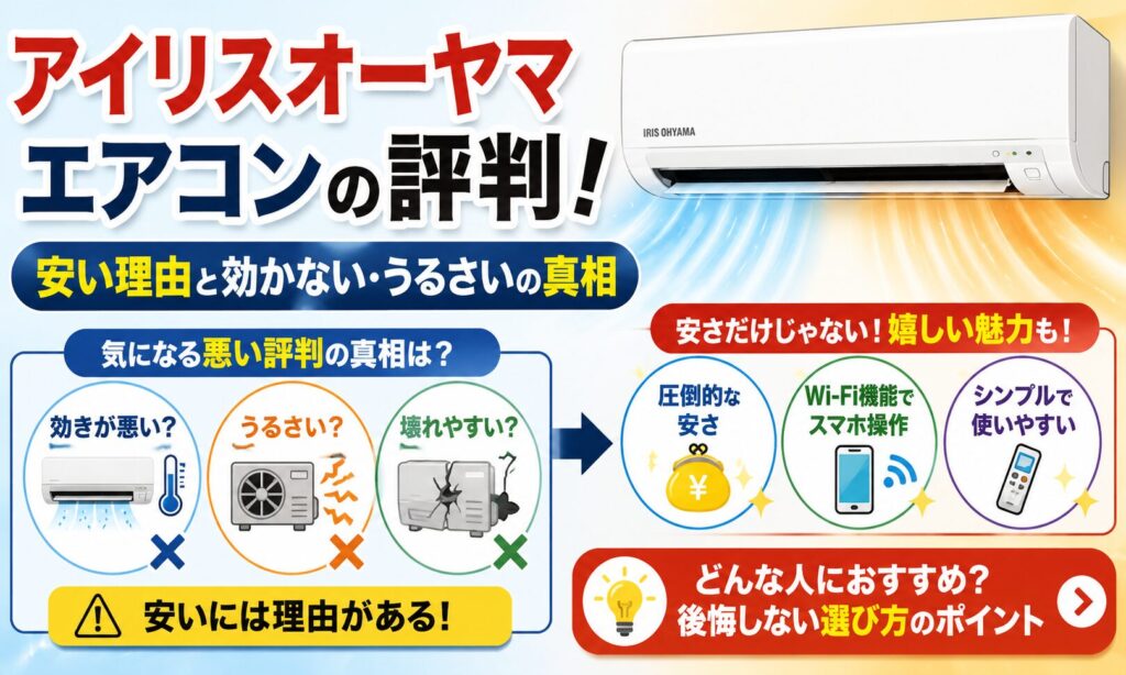 アイリスオーヤマエアコンの評判！安い理由と効かない・うるさいの真相
