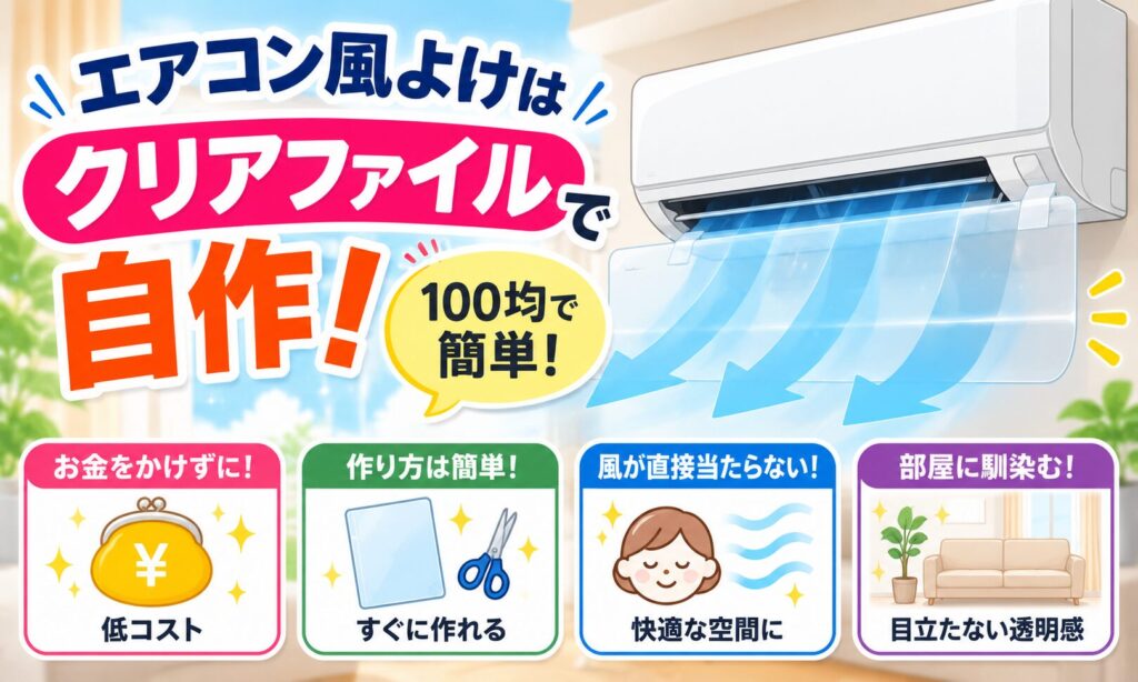 エアコン風よけはクリアファイルで自作！100均で簡単な作り方