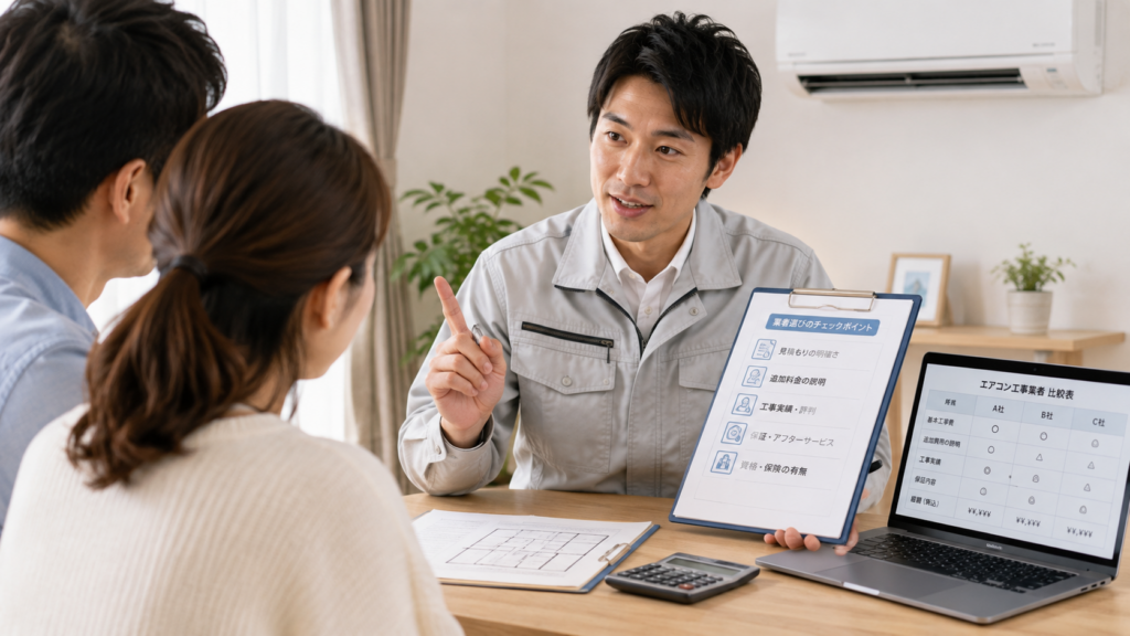 エアコン工事の業者選びで失敗しないためのポイントを、誠実に解説する工務店の専門家。